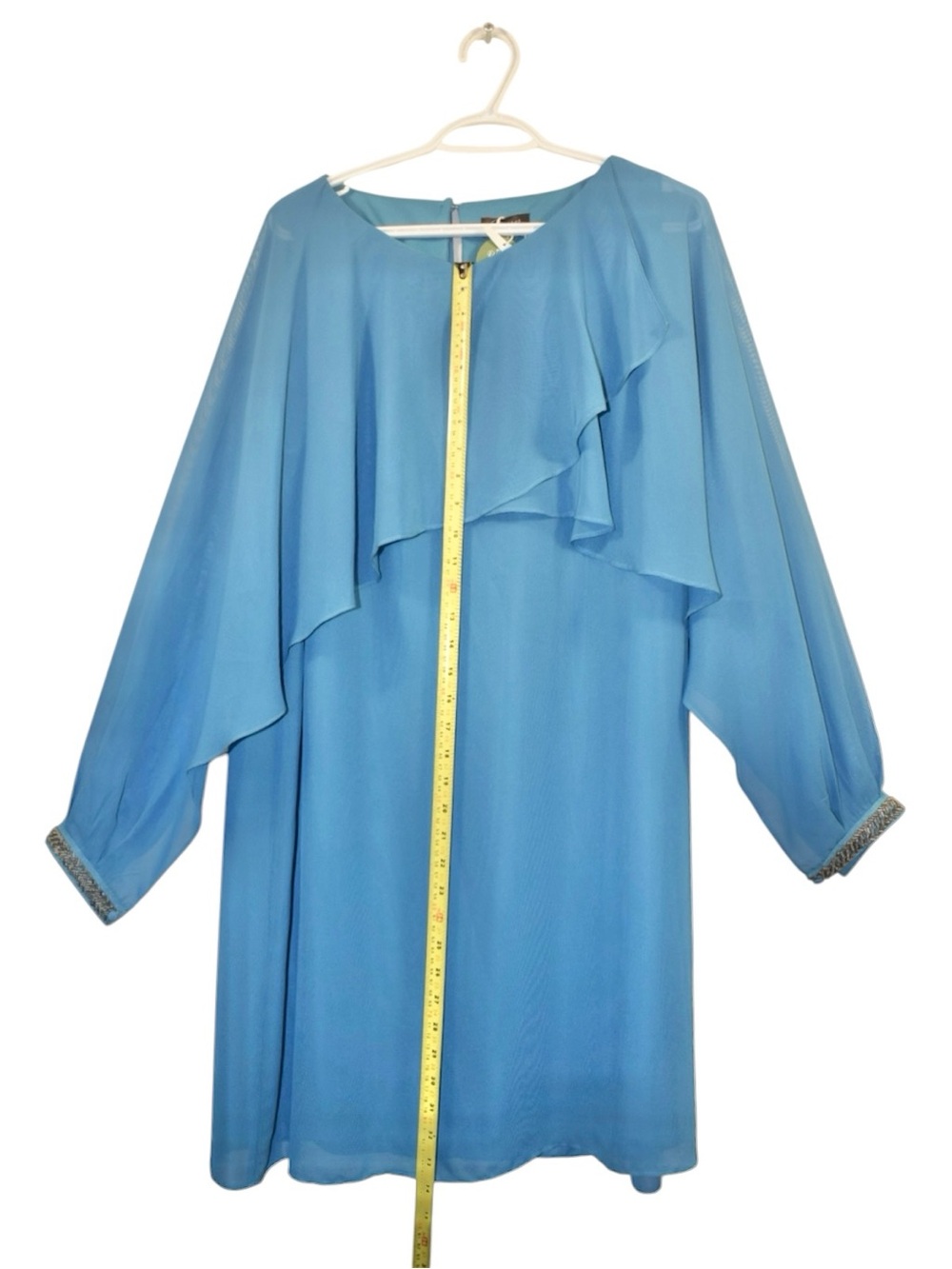 Light Blue Long-Sleeve Ruffle Overlay Dress - Picture 3 of 6